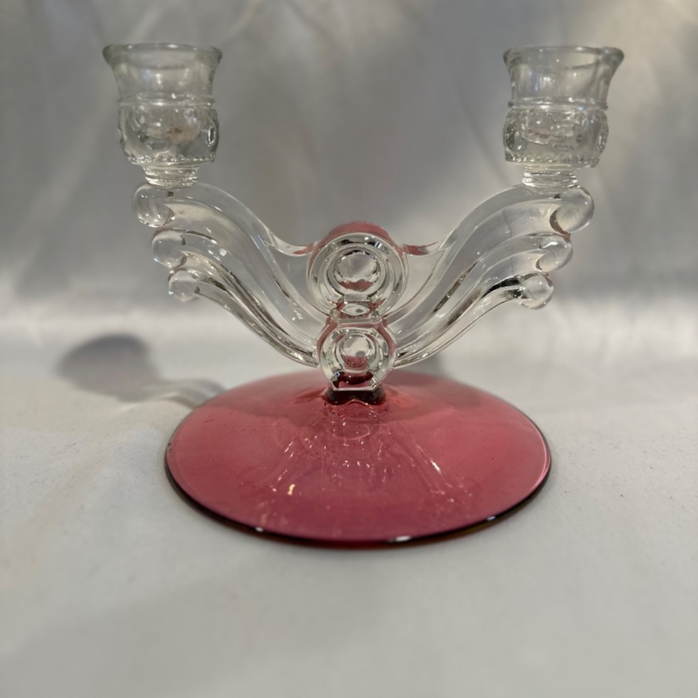 Vintage Art Deco Cranberry Double Candle Holders Holiday Made in USA - Picture 4 of 4